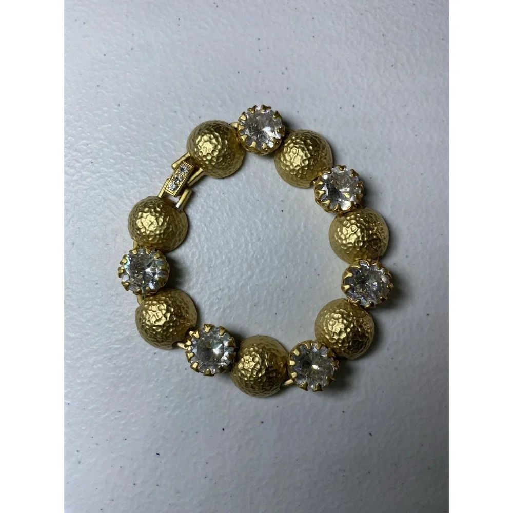 Spartina 449 Chunky Ice Rhinestone Brushed Puffed Ball Bracelet‎ Chain Textured